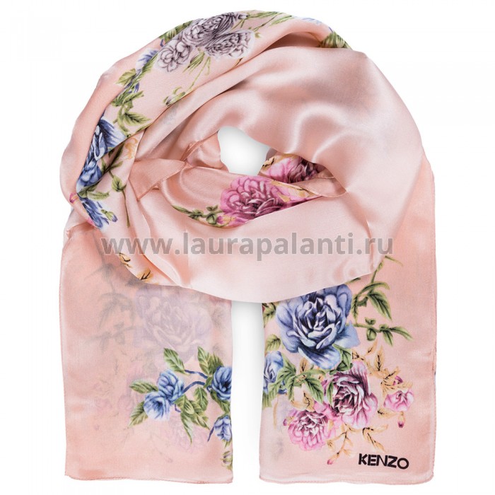 Шёлковый палантин Kenzo "Young Roses" кремово-розовый