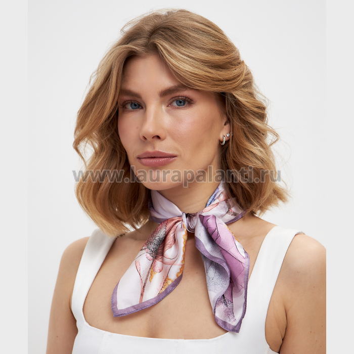 Шелковый платок Laura Palanti "Ирисы" сиреневый, 53х53 см