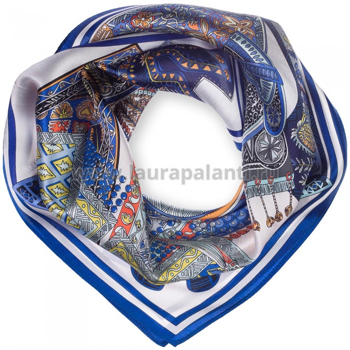 Шёлковый шейный платок Laura Palanti "Доспехи Самурая" синий/мультиколор