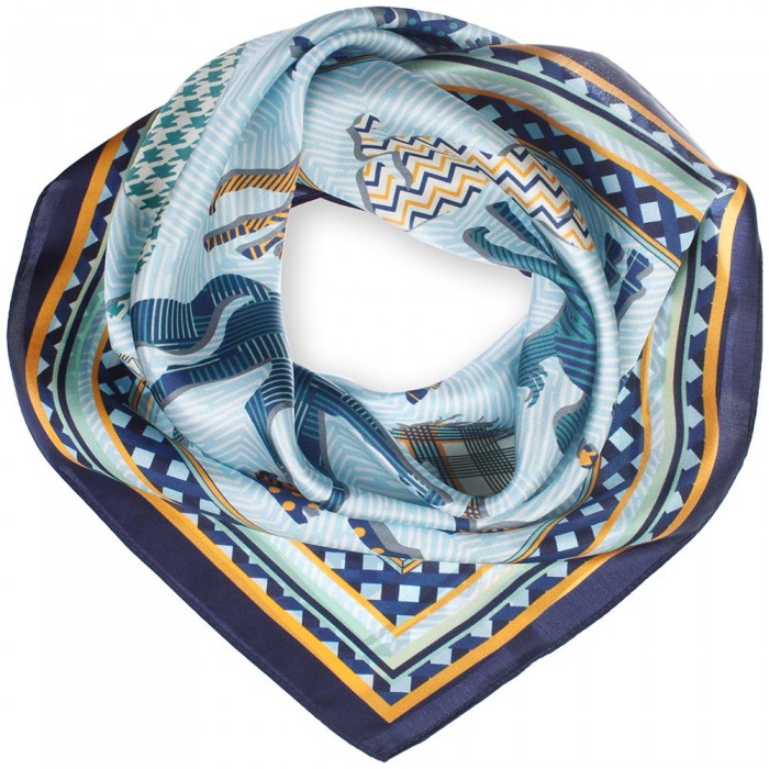 Шёлковый шейный платок Laura Palanti "Конный орнамент" голубой