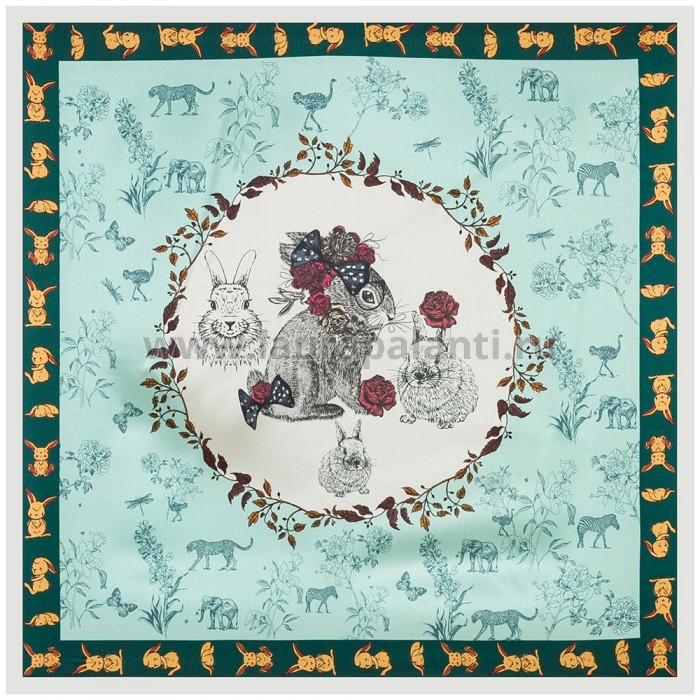 Шёлковый шейный платок Laura Palanti "Пасхальный кролик" бирюзовый