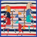 Шёлковый платок Laura Palanti "Конный парад" синий, красный, молочный