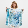 Шелковый платок Laura Palanti "Тропики" синий/голубой, 68х68 см