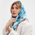 Шелковый платок Laura Palanti "Тропики" синий/голубой, 68х68 см