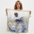 Шелковый платок Laura Palanti "Мечта балерины" серо-голубой/песочный, 68х68 см