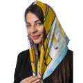 Шейный платок Laura Palanti "Конная эстафета" нежно-голубой/желтый