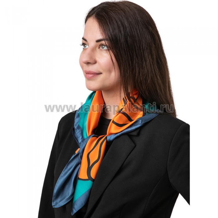 Шейный платок Laura Palanti "Шафран" темно-синий, оранжевый