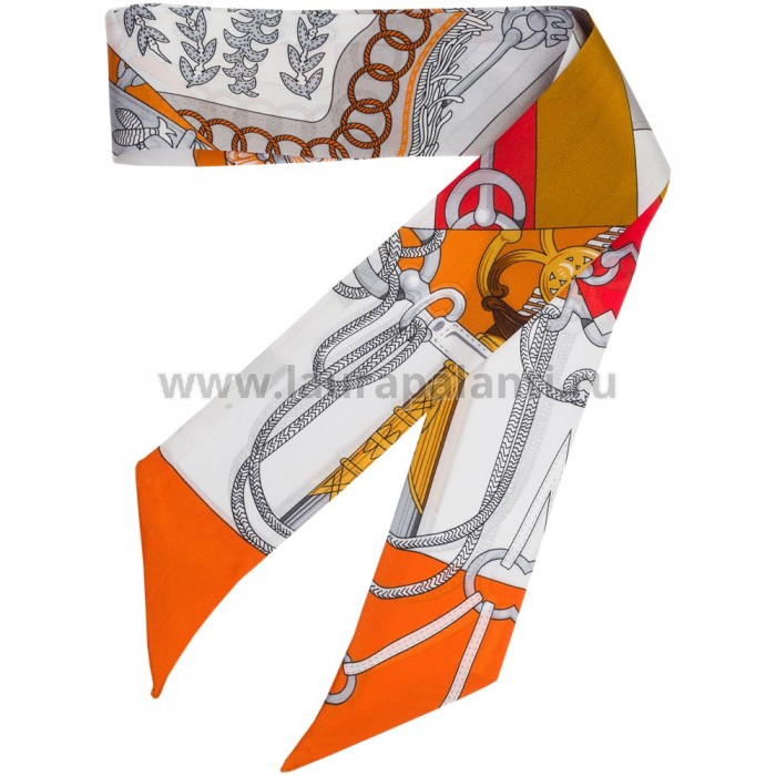Двусторонняя шёлковая лента Twilly Hermès "Cliquetis" оранжевая, автор Julie Abadie
