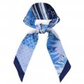 Двусторонняя шёлковая лента Twilly Hermès "Mythiques Phoenix Coloriage" синяя