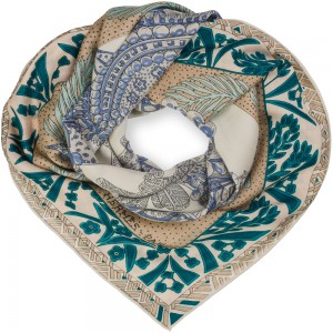 Кашемировый платок Hermès "Zenobie, Reine de Palmyre" бирюзовый, автор Annie Faivre