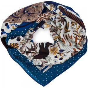 Кашемировый платок Hermès "Le Premier Chant" синий/коричневый
